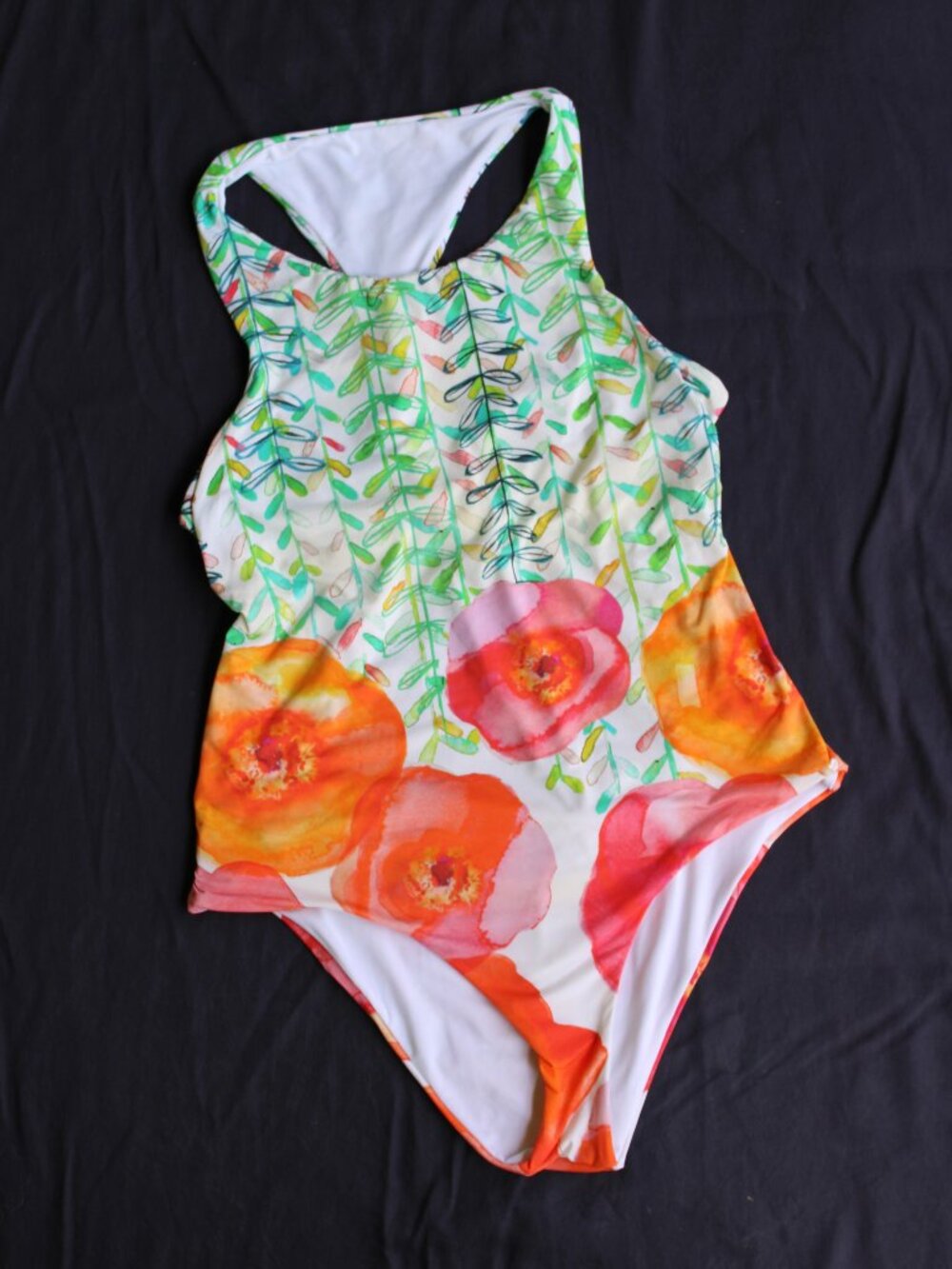 Saha Anthropologie Floral One Piece swimsuit lilly water color bodysuit XL beach - Picture 7 of 12